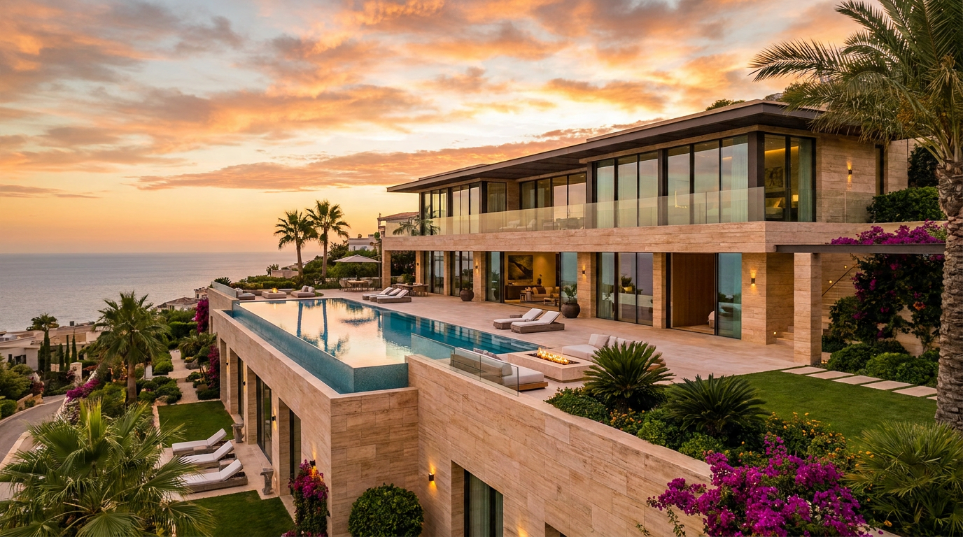A luxury villa at golden hour
